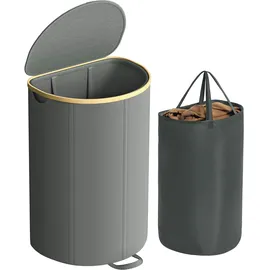 Songmics Wäschekorb, mit Deckel, und herausnehmbarem Sack schiefergrau-naturbeige
