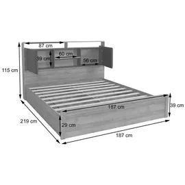 MCW Doppelbett P43 180 x 200 cm Eiche MDF dunkelgrau