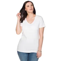 Sheego T-Shirt Große Größen mit V-Ausschnitt weiß 56/58