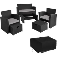 Tectake Modena Rattan Sitzgruppe 5-tlg. schwarz/grau inkl. Schutzhülle