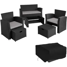 Tectake Modena Rattan Sitzgruppe 5-tlg. schwarz/grau inkl. Schutzhülle