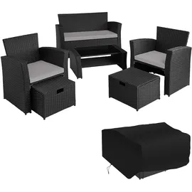 Tectake Modena Rattan Sitzgruppe 5-tlg. schwarz/grau inkl. Schutzhülle
