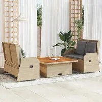 vidaXL 3-tlg. Garten-Lounge-Set mit Kissen Beige Poly Rattan - Beige