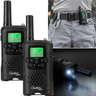 casativo-tech Casativo 2er-Set Profi Akku-PMR-Funkgeräte, Gürtelclip & Taschenlampe, Walkie Talkie mit 10km Reichweite, 8 Kanäle, Ladestation, 8 Stunden Sprechzeit