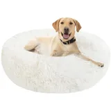 Hundebett Katzenbett Flauschig Rund aus Plüsch - Donut Kuscheliges Hundekissen Hundekorb Waschbar S/M/L/XL/XXL für Kleine, Mittelgroße und Große Hunde, Katzen und Andere Haustiere (XXL-80cm, Weiß)