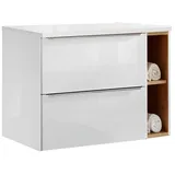 Lomadox Waschbeckenschrank TOSKANA-56 weiß mit Wotaneiche 81/59,5/46 cm weiß 81 cm x 60 cm x 46 cm