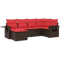 vidaXL 6-teiliges Gartensofa-Set mit Kissen, braun, Polyrattan - Braun