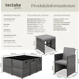 Tectake tectake® Rattan Sitzgruppe, für 6 bis 10 Personen, UV-beständig, zusammenschiebbar, inklusive Schutzhülle