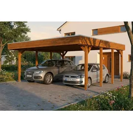 SKANHOLZ Doppelcarport 5,46 x 5,55 m nussbaum inkl. Pfostenanker