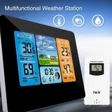 Funk Wetterstation Farbdisplay Digitale Wecker Uhr Thermometer Innen-Außensensor