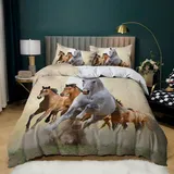 XCQHZYQ Pferde Bettwäsche 180x200 cm, Tier 3 Teilig Kinder Bettwäsche Set Weich Mikrofaser Beige Bettbezüge für Jungen Mädchen Jugendlich, mit 2 Kissenbezug 80x80 cm