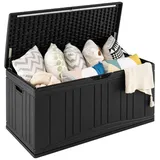 COSTWAY Auflagenbox, 300L Gartenbox mit Gasdruckfedern, abschließbar schwarz