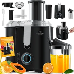 KESSER® Entsafter für Obst und Gemüse aus Edelstahl 1100W große 85 mm Einfüllöffnung inkl. Reinigungsbürste und Saftbehälter 3 Geschwindigkeitsstufen, Saftpresse Juicer