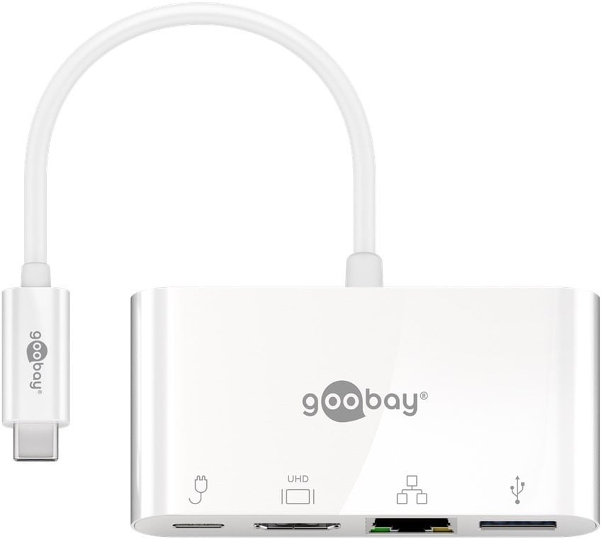 Goobay USB-CTM Multiport-Adapter (HDMITM + Ethernet, 60 W Power Delivery) - Erweitert ein USB-CTM Gerät um einen Ethernet, einen HDMITM- und einen USB 3.0-Anschluss