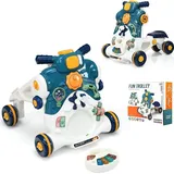 Costway 3 in 1 Lauflernwagen mit Lichtern&Musik Lauflernhilfe & Rutschauto & Spielbrett - Blau