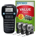 Dymo LabelManager 160 Value Pack mit 3 D1-Bänder 12mm QWERTY Beschriftungsgerät, Schwarz