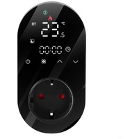 Digital Thermostat Steckdose, Intelligent WiFi Temperaturschalter mit LCD Display, LCD Bildschirm Temperaturschalter, Digital Plug-in-Thermostat für Homematisch Heizung, Schwarz