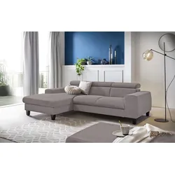 Ecksofa COTTA "Morven L-Form", grau, B:244cm H:72cm T:166cm, Microfaser PRIMABELLE (100% Polyester), Flachgewebe (100% Polyester), Samtvelours (100% Polyester), Sofas, Ecksofa Polstermöbel, Inklusive Kopfteilverstellung, wahlweise mit Ladestation, Bettfunktion