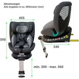 XOMAX G409 Kindersitz drehbar 360°, Standfuß, ISOFIX I mitwachsend I 0-36 kg, 0-12 Jahre, Gruppe 0+/1/2/3, 5-Punkt-Gurt, 3-Punkt-Gurt I Bezug waschbar I ECE R129