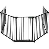 VOUNOT Kaminschutzgitter Metall, 5 Elemente inkl. Sicherheitstür, Konfigurationsgitter Faltbar, mit Montagesatz, Schwarz 300x75 cm