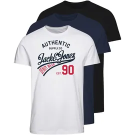 JACK & JONES Ethan Kurzarm-T-Shirt 3 Einheiten Black Pack Black / White / Navyblazer M