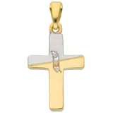 Adelia ́s Kettenanhänger Kreuzanhänger 585 Gold (14K) mit Zirkonia, Goldanhänger Kreuz silberfarben