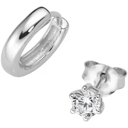 Smart Jewel Schmuckset Ohrstecker und Klappcreole, Silber 925 Creolen   Silber 