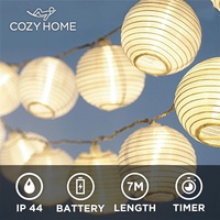 CozyHome LED Lampion Lichterkette Batterie | 20 LEDs 7 Meter mit Timer | Warm-weiß Lichterkette Außen Batterie - 8 Modi Einstellungen | Lampions ...