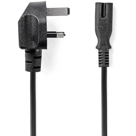 Nedis UK Stromkabel | UK Stecker | IEC-320-C7 | 2.00 m | Ja 2x 0.75 mm2 | Kupfer | Rund | Vernickelt | GB | PVC | Netzstecker: UK / Typ G | 250 V AC |