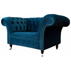 JVmoebel Sessel, Chesterfield Sessel Design Polster Sofa Couch Blau Textil Möbel Neu blau
