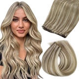 Fshine Dauerhaft Tressen Echthaar Doppelter Schuss Genie Weft Extensiones Echthaar Tressen zum Einnähen Echthaar Extensionsen 55cm 60g Highlight Haarverlängerung in der Farbe 8P60