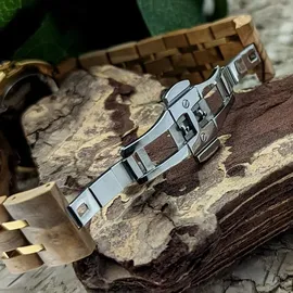 Holzwerk Germany Holzwerk LEBUS edle Strass Damen Holz Armband Uhr in beige braun, gold & silber