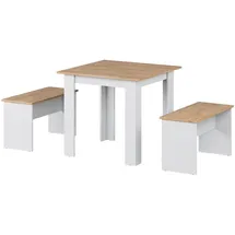Vicco Esstisch Set Sentio, Weiß/Goldkraft Eiche, 80 x 80 cm mit 2 Bänken
