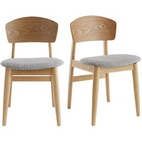 Skandinavische Stühle aus hellem Holz und hellgrauem Stoff (2er-Set) ELION