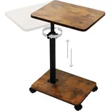 Beistelltisch C Form MDF Metall Modern Höhenverstellbar mit Rollen , Tisch Klein Side Table Kaffeetisch Betttisch Sofatisch Couchtisch Nachttisch Pflegetisch für Wohnzimmer Schlafzimmer Badezimmer