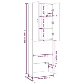 vidaXL Waschmaschinenschrank 64 x 25,5 x 190 cm Weiß Holz