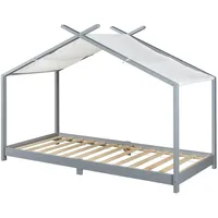 [en.casa] Kinderbett Brome Hausbett 90 x 200 cm Kiefer grau grau