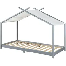 [en.casa] Kinderbett Brome Hausbett 90 x 200 cm Kiefer grau grau