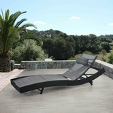 Poly-Rattan Sonnenliege Savannah, Relaxliege Gartenliege, anthrazit, Bezug grau