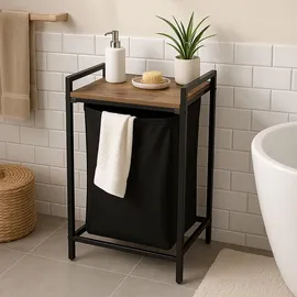 Relaxdays Wäschesammler, Ablage, ausziehbar, HBT: 72 x 50 x 33 cm, tragbare Wäschebox, 65 Liter Innensack, schwarz/braun