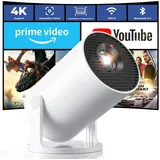 Einyoumily Mini Beamer Unterstützt 4K, Integrierte APP Android 14 Heimkino Beamer (20000 lm, 10000:1, 3840x2160 px) weiß