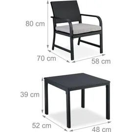 Relaxdays Balkonmöbel Set 3-teilig in Rattan-Optik - Schwarz