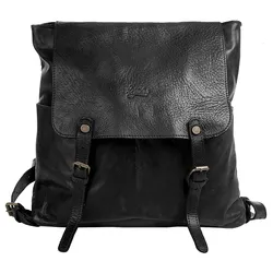Cityrucksack X-ZONE, Gr. B/H/T: 35cm x 31cm x 15cm, onesize, schwarz, Rindsleder, Leder, Retro, casual, Rucksäcke, echt Leder