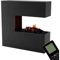 GLOW FIRE Wasserdampf Kamin Schiller (Standkamin) - Elektrokamin mit realistischen LED 3D-Flammen, Knistereffekt & Fernbedienung, 120x120x37 cm - Opti-Myst 500 Elektro Kamin mit Holz-Deko, Schwarz