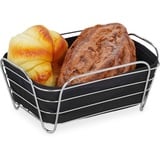 Relaxdays Brotkorb Metall mit Stoffeinsatz, eckig, Frühstückskorb für Brot & Brötchen, HBT: 10 x 23,5 x 17 cm, schwarz