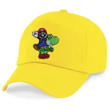 Blondie & Brownie Baseball Cap Kinder Mario Faust Stick Patch Luigi Peach Super Retro Konsole Kinder Baseball Cap mit Gaming Patch, verstellbar, Baumwolle, Retro gelb