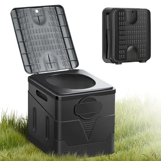 ERWEY Campingtoilette, Schnell Klapptoilette Portable Trockentoilette Belastbar 150Kg, Waschbar Campingklo ohne Chemie, Mobile Toilette für Outdoor Camping, Festival, Stau, Zelten (Schwarz)