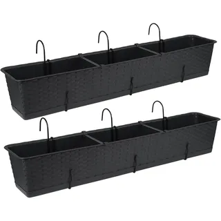 Tymar Blumenkasten Balkon mit Halterung, Balkonkasten, 2 Stück, Rattan, Pflanzkasten aus Kunststoff((2pack) Anthrazit, 80cm)