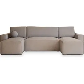 masseno Eckcouch Polyester U-Form mit Schlaffunktion 2-Sitzer Beige