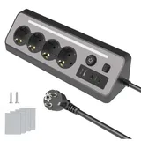 KS Mehrfachsteckdose mit Schalter,4-Fach Steckdosenleiste mit USB Und LED-Nachtlicht Tischsteckdose Edelstahlfrontplat Ecksteckdose, überspannungsschutz Steckerleiste für Küche (1,5m)